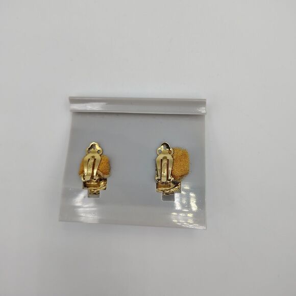 Vintage Givenchy Gold Tone White Lucite Cabochon Rectangular Clip On Earrings - Picture 13 of 16